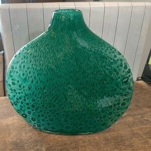 Teal green peacock glass vase